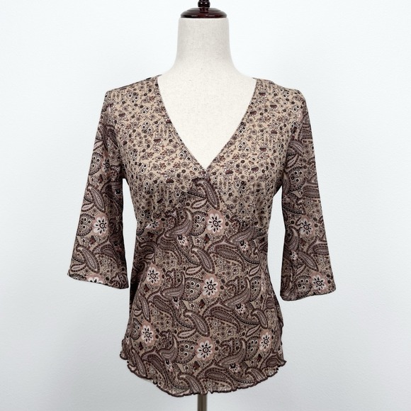Route 66 Tops - Vintage Route 66 Top Womens M Brown Paisley Empire Waist Fairy Grunge Whimsigoth